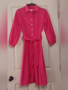 Trenery Cranberry Cotton Poplin Belted Shirt Dress Size 6
